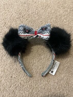 Disney Black Pom Pom Winter Minnie Ear Headband Fair Isle Sweater Print